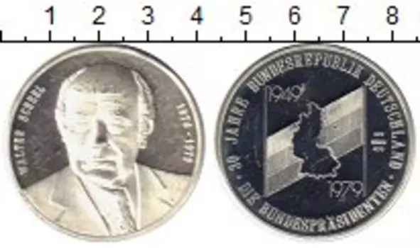 Медаль ФРГ 1979 года Серебро 30 лет ФРГ, Вальтер Шеель