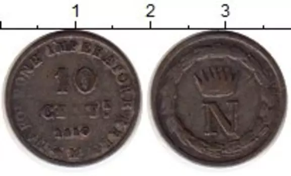 Монета 10 сентесими Италии 1810 года Серебро Королевство Наполеона (м