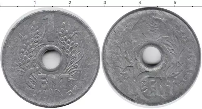 Монета сантим Индокитая 1941 года Цинк