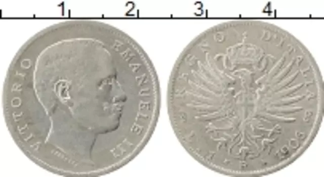 Монета лира Италии 1906 года Серебро Витторио Эммануил III