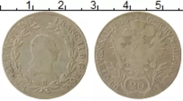 Монета 20 крейцеров Австрии 1806 года Серебро Франц II (следы юстировки)