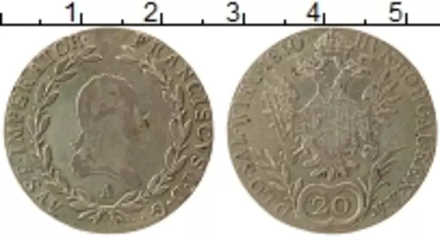 Монета 20 крейцеров Австрии 1810 года Серебро Франц I