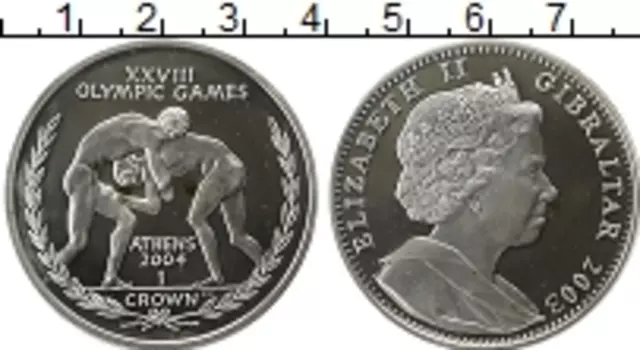 Монета крона Гибралтара 2003 года Серебро Олимпиада 2004 в Афинах