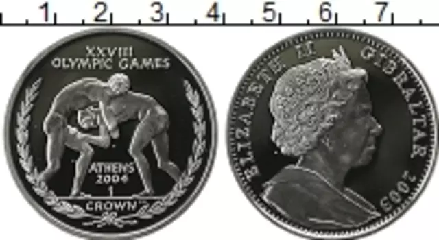 Монета крона Гибралтара 2003 года Серебро Олимпиада 2004 в Афинах