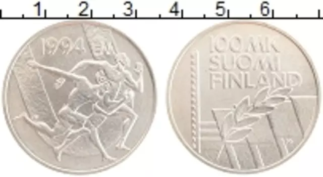 Монета 100 марок Финляндии 1994 года Серебро Стадион Дружбы
