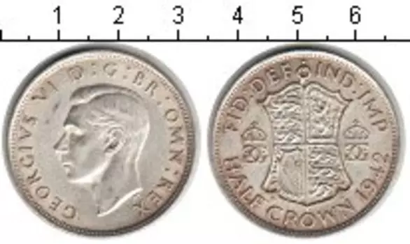 Монета 1/2 кроны Англии 1942 года Серебро Георг VI