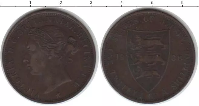 Монета 1/12 шиллинга Острова Джерси 1888 года Медь Виктория