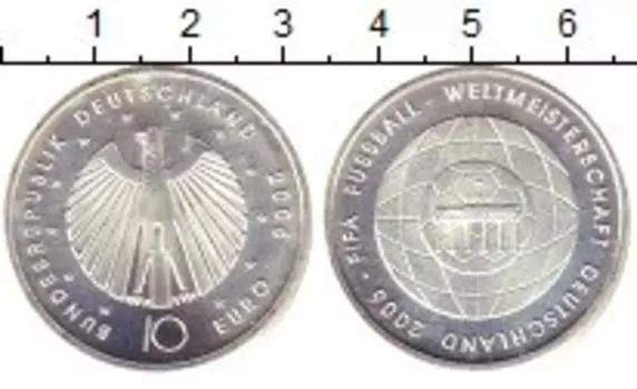 Монета 10 евро Германии 2006 года Серебро Чемпионат мира по футболу 2006