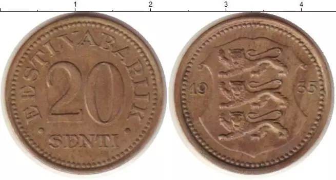 Монета 20 сенти Эстонии 1935 года Медно-никель