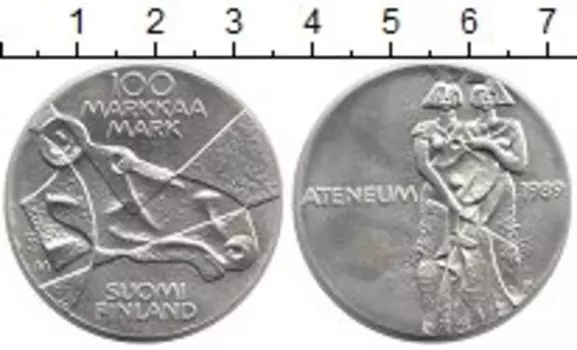 Монета 100 марок Финляндии 1989 года Серебро Мемориал