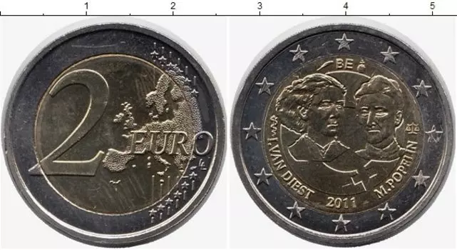 Монета 2 евро Бельгии 2011 года Биметалл 100 лет Международному женскому дню