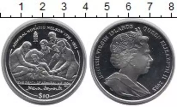 Монета 10 долларов Виргинских островов 2005 года Серебро Смерть Нельсона