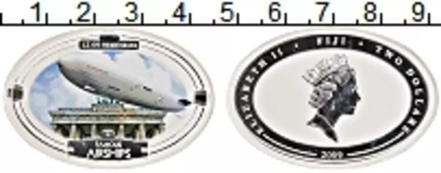 Монета 2 доллара Фиджи 2009 года Серебро Дирижабль LZ 129 Гинденбург