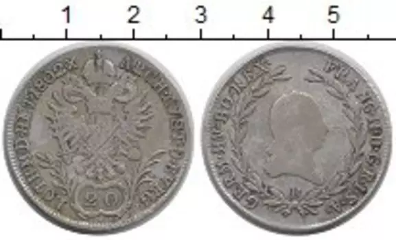 Монета 20 крейцеров Австрии 1802 года Серебро Франц II (следы юстировки)