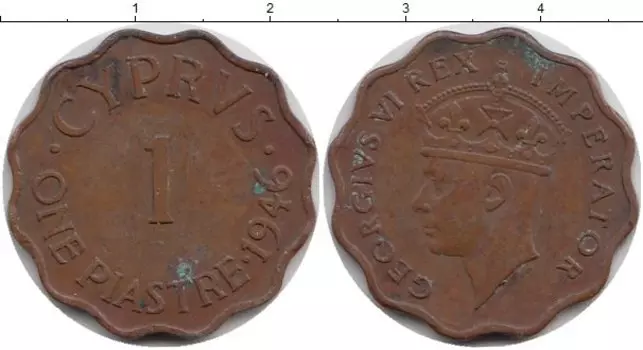 Монета пиастр Кипра 1946 года Бронза Георг VI