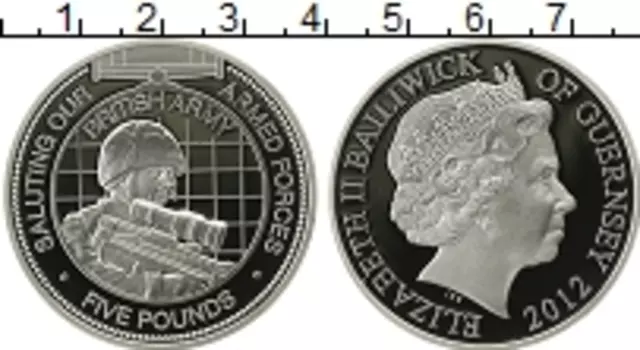 Монета 5 фунтов Гернси 2012 года Серебро Британская армия