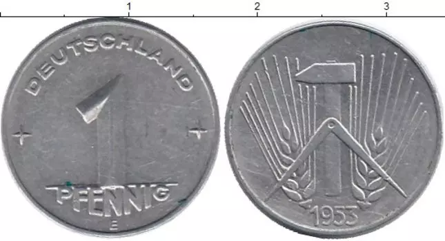 Монета пфенниг ГДР 1953 года Алюминий Е