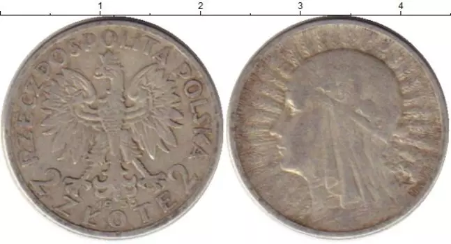 Монета 2 злотых Польши 1933 года Серебро