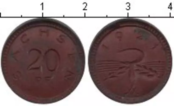 Монета 20 пфеннигов Саксонии 1921 года Керамика нотгельд
