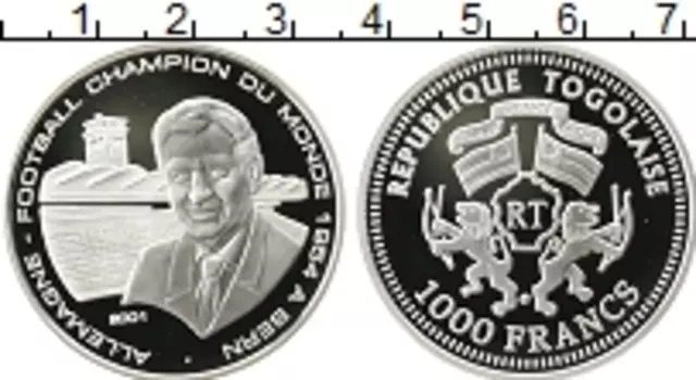 Монета 1000 франков Того 2001 года Серебро