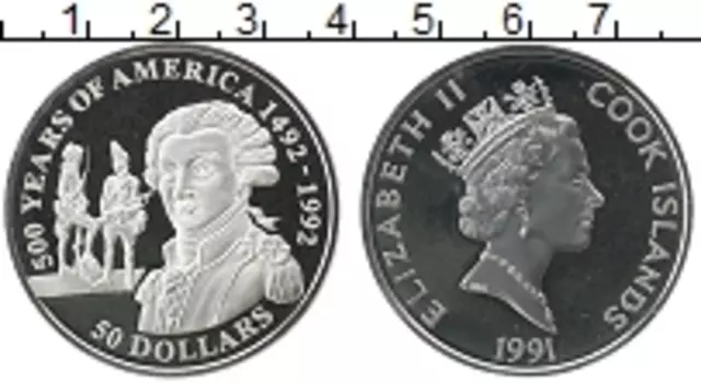 Монета 50 долларов Островов Кука 1991 года Серебро Елизавета II