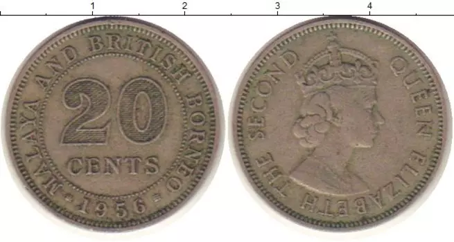 Монета 20 центов Малайи 1956 года Медно-никель Елизавета II