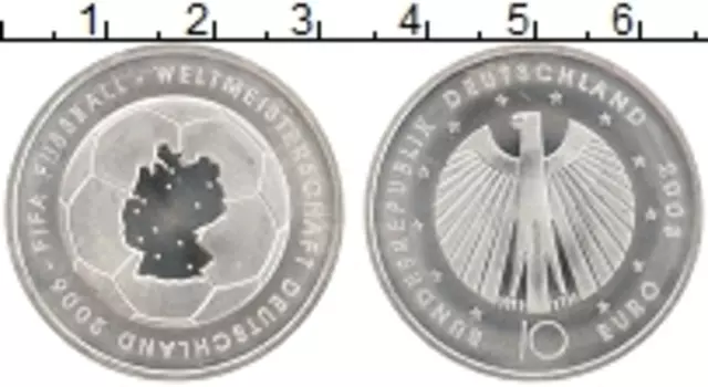 Монета 10 евро Германии 2003 года Серебро Чемпионат мира по футболу в Германии 2006 года