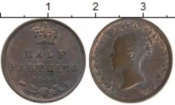 Монета 1/2 фартинга Англии 1844 года Медь Виктория