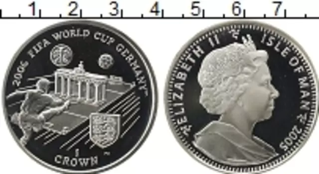 Монета крона Острова Мэн 2005 года Серебро Елизавета II FIFA 2006