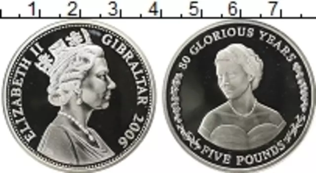 Монета 5 фунтов Гибралтара 2006 года Серебро 80-летие Елизаветы II