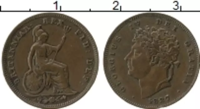 Монета 1/3 фартинга Англии 1827 года Медь Георг IV