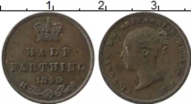 Монета 1/2 фартинга Англии 1843 года Медь Виктория