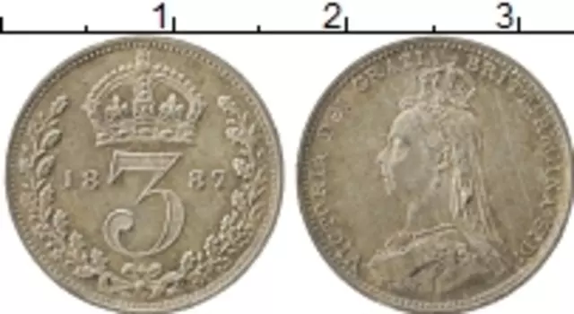 Монета 3 пенса Англии 1887 года Серебро Виктория