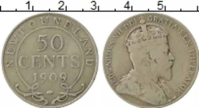 Монета 50 центов Ньюфаундленда 1909 года Серебро Эдуард VII