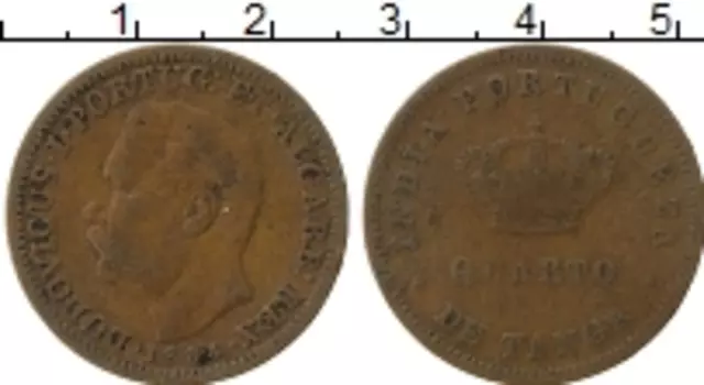 Монета 1/4 таньга Португальской Индии 1884 года Медь Луиш I