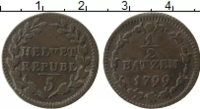 Монета 1/2 батзена Швейцарии 1799 года Медь Республика Хелветика