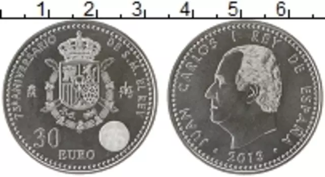 Монета 30 евро Испании 2013 года Серебро 75 - летие Хуана Карлоса I
