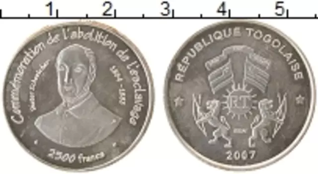 Монета 2500 франков Того 2007 года Серебро Освобождение от рабства