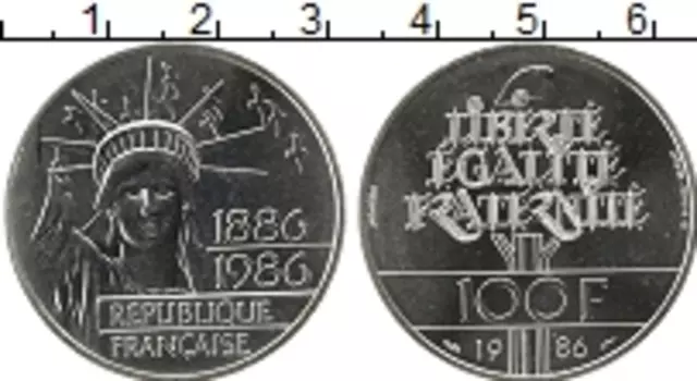 Монета 100 франков Франции 1986 года Серебро Статуя Свободы