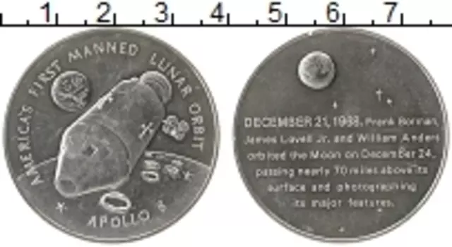 Монета Жетон Америки 1968 года Серебро 1 - я лунная орбита