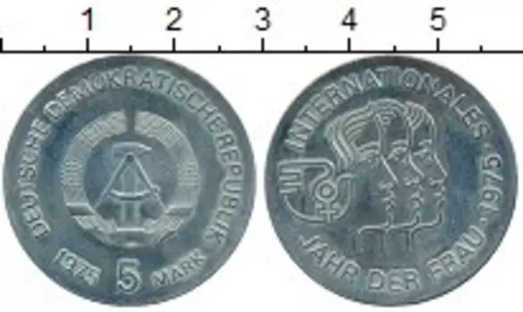 Монета 5 марок ГДР 1975 года Медно-никель Международный год женщины