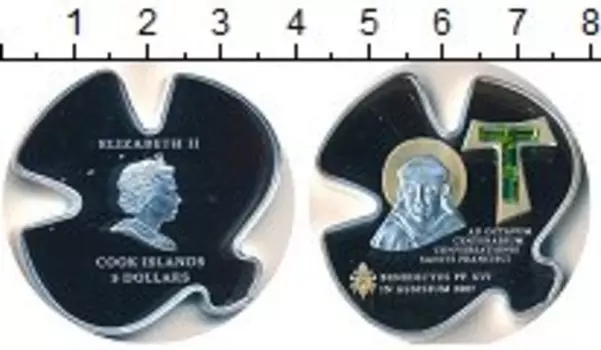 Монета 5 долларов Островов Кука 2007 года Серебро Папа Римский Бенедикт XVI