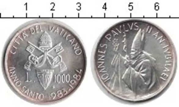 Монета 1000 лир Ватикана 1984 года Серебро Иоанн Павел II