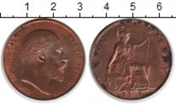Монета пенни Англии 1905 года Медь Георг V