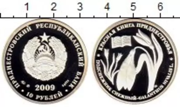 Монета 10 рублей Приднестровья 2009 года Серебро Подснежник