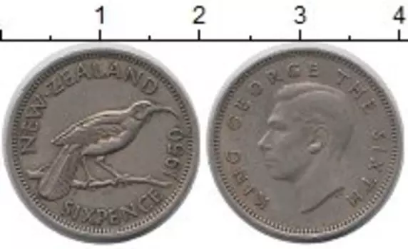 Монета 6 пенсов Новой Зеландии 1950 года Медно-никель Георг VI