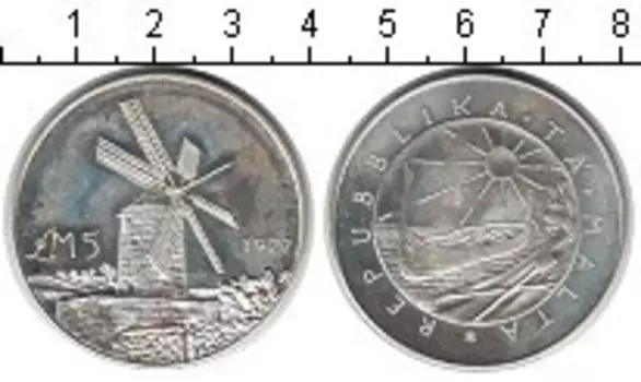 Монета 5 фунтов Мальты 1977 года Серебро