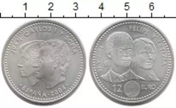 Монета 12 евро Испании 2004 года Серебро Хуан Карлос I и София
