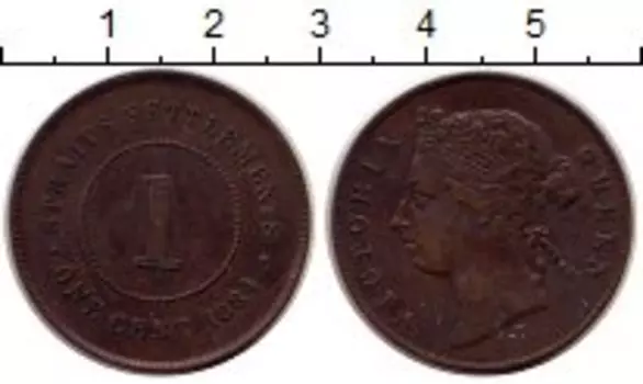 Монета цент Стрейтс-Сеттльмента 1884 года Медь Виктория