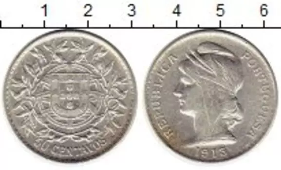 Монета 50 сентаво Португалии 1913 года Серебро